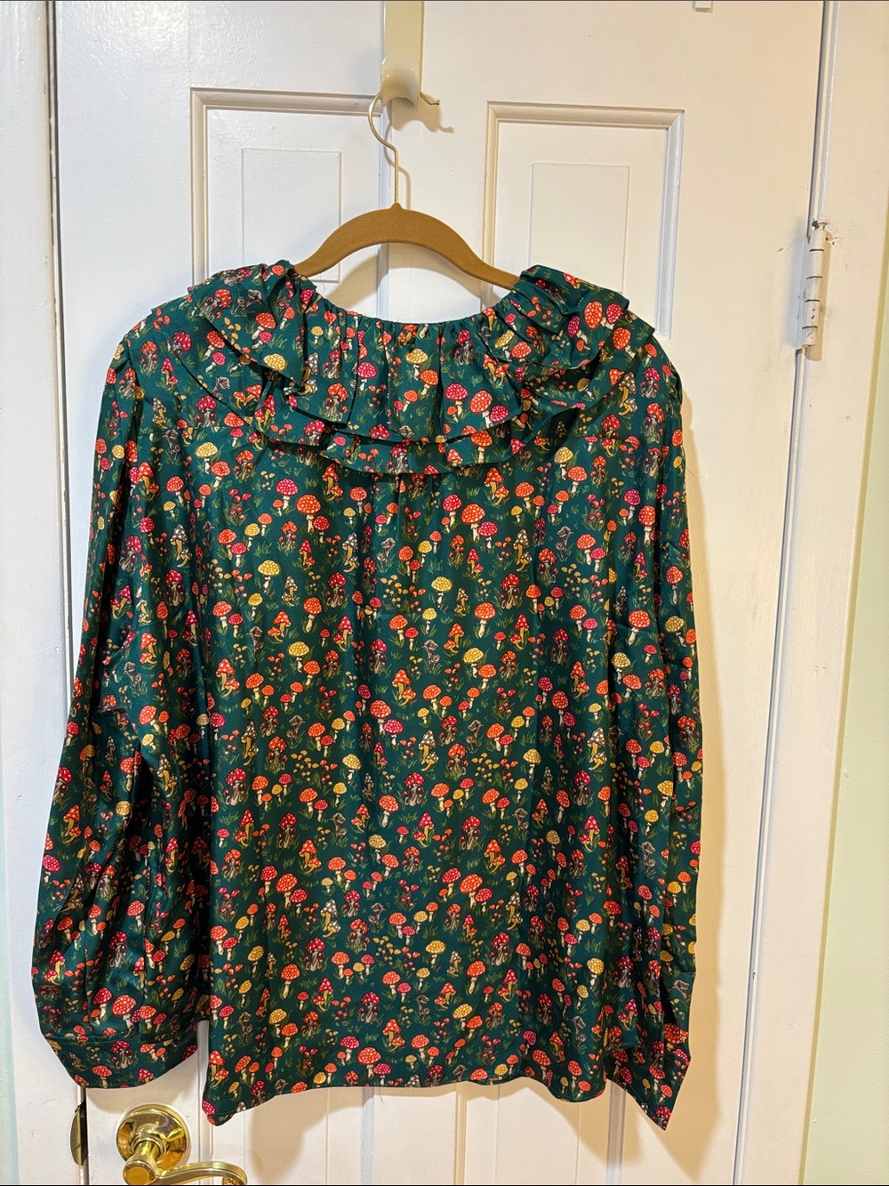 J. Crew Forest Green Floral Ruffle-Trim Blouse - Picture 3 of 6